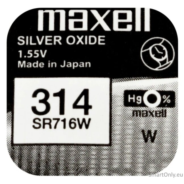 Maxell 314 (SR716W) sidabro oksido baterijos 10 vnt. 1 Maxell 314 (SR716W) sidabro oksido baterijos 10 vnt. 1