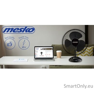Mesko Fan MS 7310 Table Fan, Number of speeds 3, 45 W, Oscillation, Diameter 40 cm, Black 3