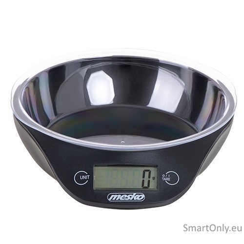 Mesko Kitchen scale with a bowl MS 3164 Maximum weight (capacity) 5 kg Graduation 1 g Display type LCD Black Mesko Kitchen scale with a bowl MS 3164 Maximum weight (capacity) 5 kg Graduation 1 g Display type LCD Black