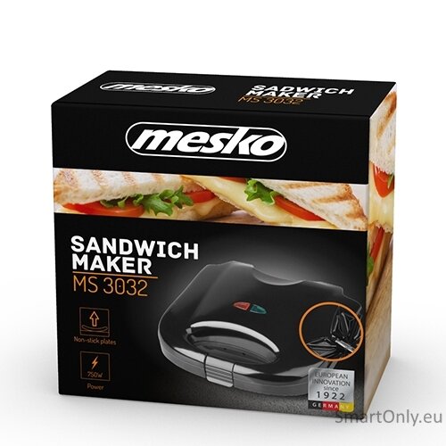 Mesko | Sandwich maker | MS 3032 | 750 W | Number of plates 1 | Number of pastry 2 | Black 3 Mesko | Sandwich maker | MS 3032 | 750 W | Number of plates 1 | Number of pastry 2 | Black 3