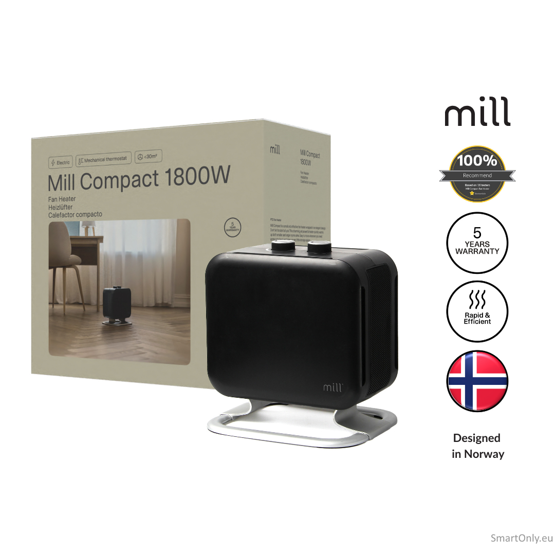 Mill | Heater | CUS1800MECBA | PTC Fan | 1800 W | Suitable for rooms up to 30 m² | Black 9 Mill | Heater | CUS1800MECBA | PTC Fan | 1800 W | Suitable for rooms up to 30 m² | Black 9