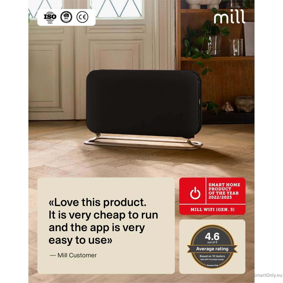 Mill CO1200WIFI3BLACK GEN3 Convection Heater, 1200W, Steel fronts, LED display, Black | Mill | Heater | CO1200WIFI3BLACK GEN3 | Convection Heater | 1200 W | Black 10
