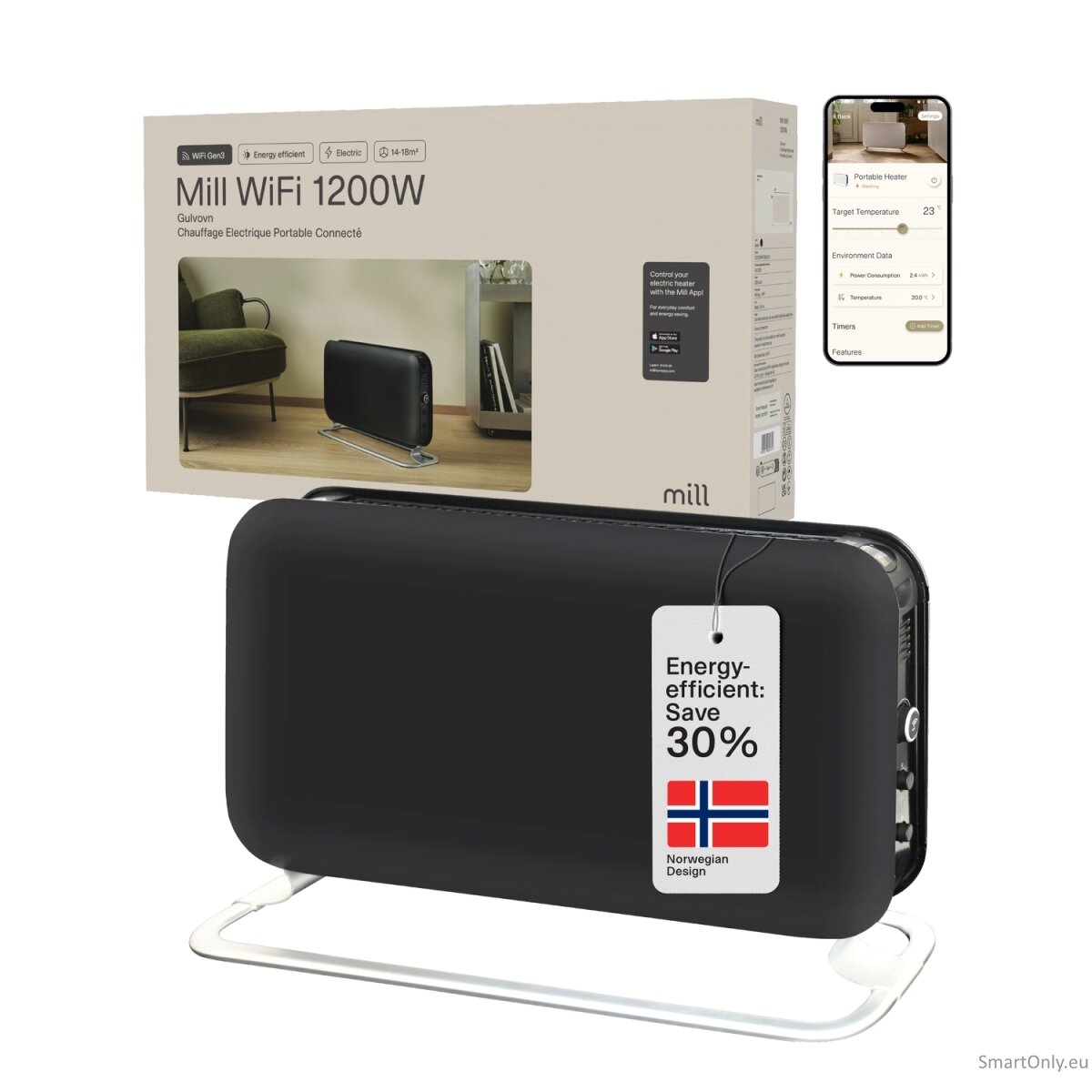 Mill CO1200WIFI3BLACK GEN3 Convection Heater, 1200W, Steel fronts, LED display, Black | Mill | Heater | CO1200WIFI3BLACK GEN3 | Convection Heater | 1200 W | Black 6 Mill CO1200WIFI3BLACK GEN3 Convection Heater, 1200W, Steel fronts, LED display, Black | Mill | Heater | CO1200WIFI3BLACK GEN3 | Convection Heater | 1200 W | Black 6