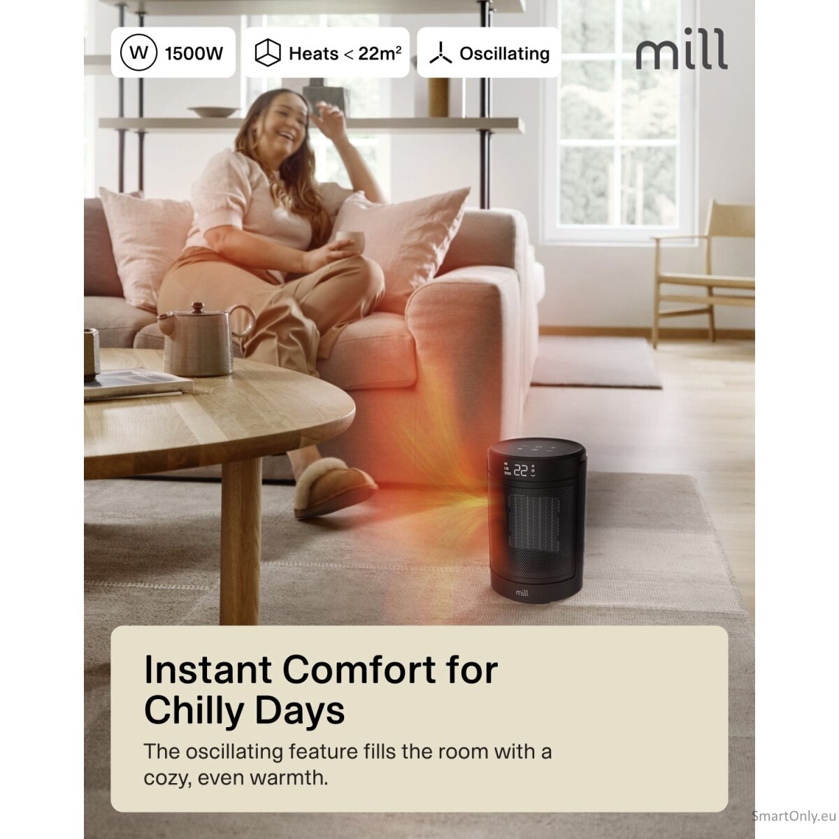 Mill FH1500BLACK | Ceramic fan heater | 1500 W | Suitable for rooms up to 22 m² | Black 1 Mill FH1500BLACK | Ceramic fan heater | 1500 W | Suitable for rooms up to 22 m² | Black 1