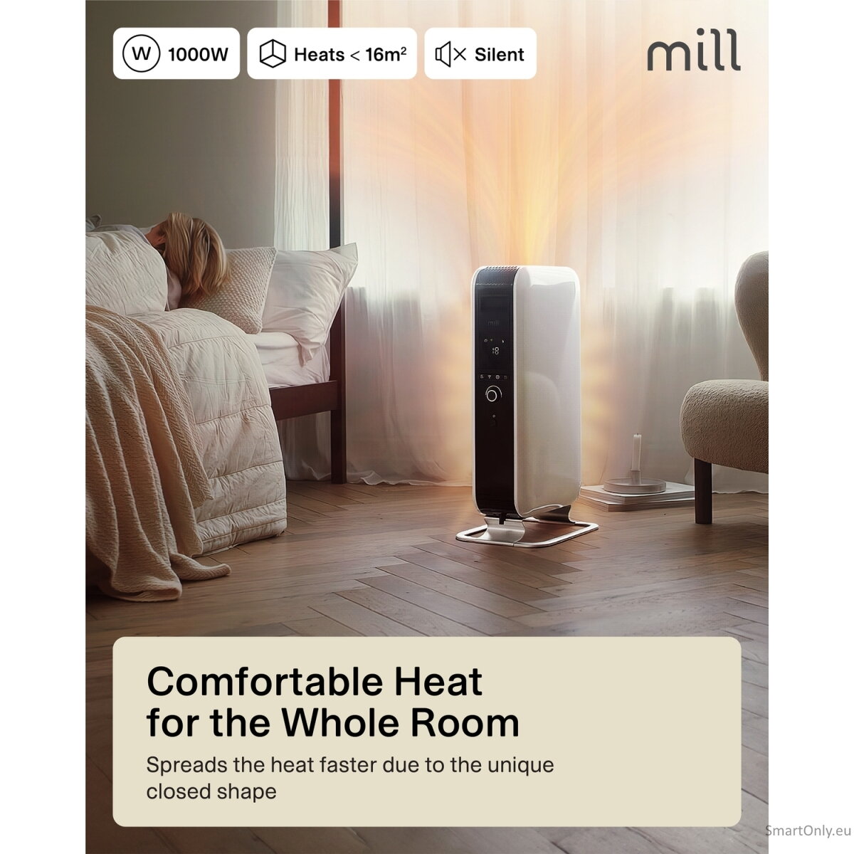 Mill | Heater | AB-H1000DN | Oil Filled Radiator | 1000 W | Number of power levels 3 | Suitable for rooms up to 12-16 m³ | White 16 Mill | Heater | AB-H1000DN | Oil Filled Radiator | 1000 W | Number of power levels 3 | Suitable for rooms up to 12-16 m³ | White 16