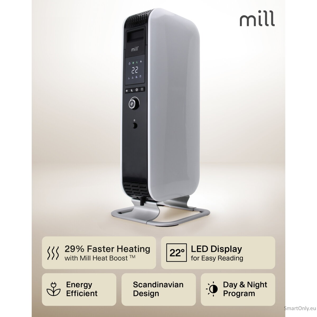 Mill | Heater | AB-H1000DN | Oil Filled Radiator | 1000 W | Number of power levels 3 | Suitable for rooms up to 12-16 m³ | White 17