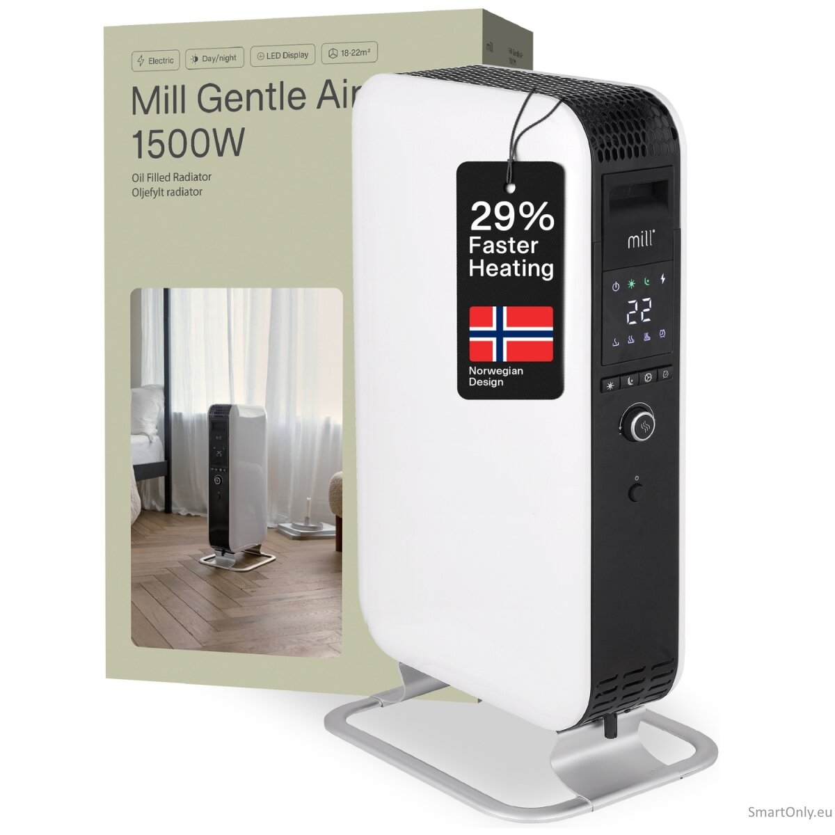 Mill | Heater | AB-H1500DN | Oil Filled Radiator | 1500 W | Number of power levels 3 | Suitable for rooms up to 16-24 m² | White 8