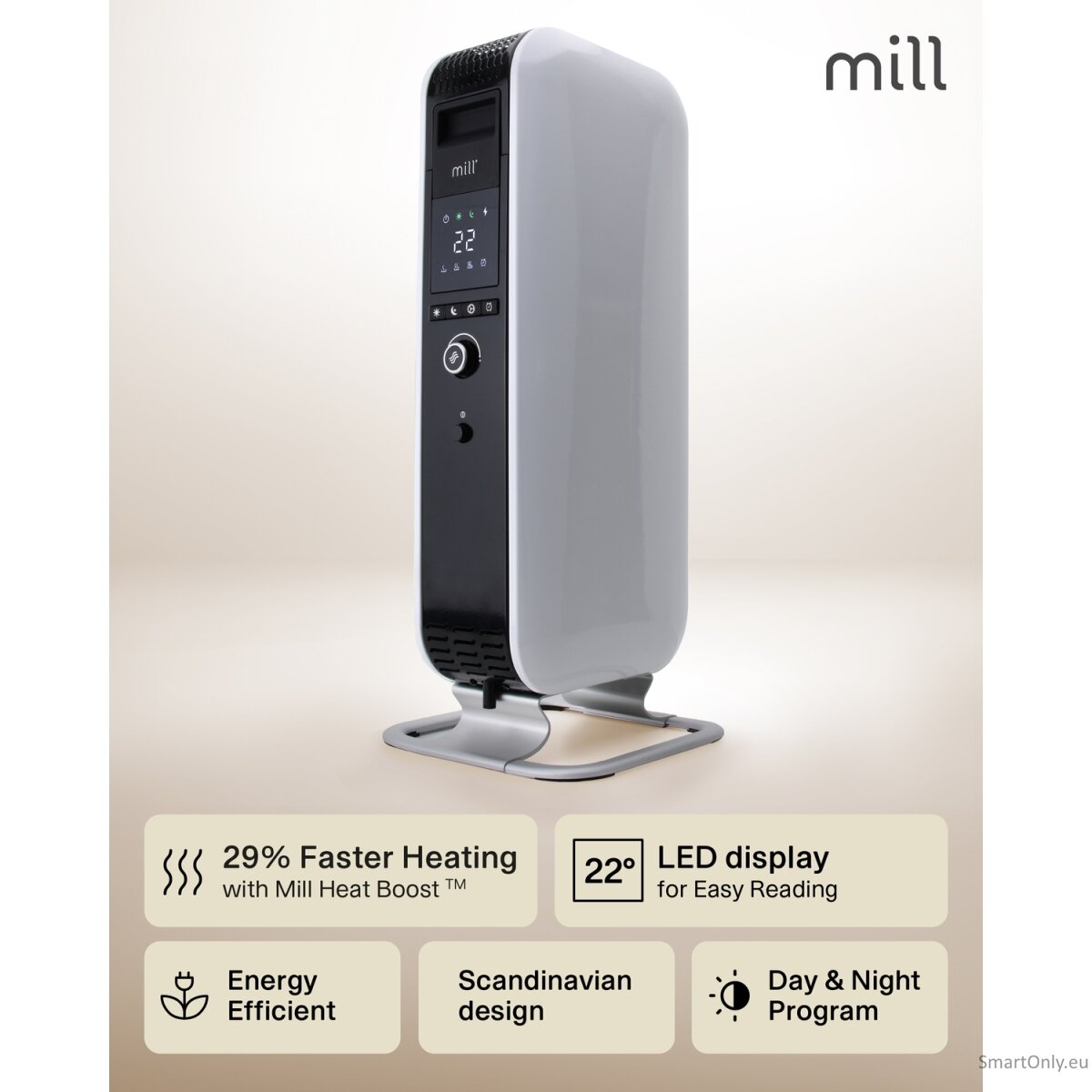 Mill | Heater | AB-H1500DN | Oil Filled Radiator | 1500 W | Number of power levels 3 | Suitable for rooms up to 16-24 m² | White 10