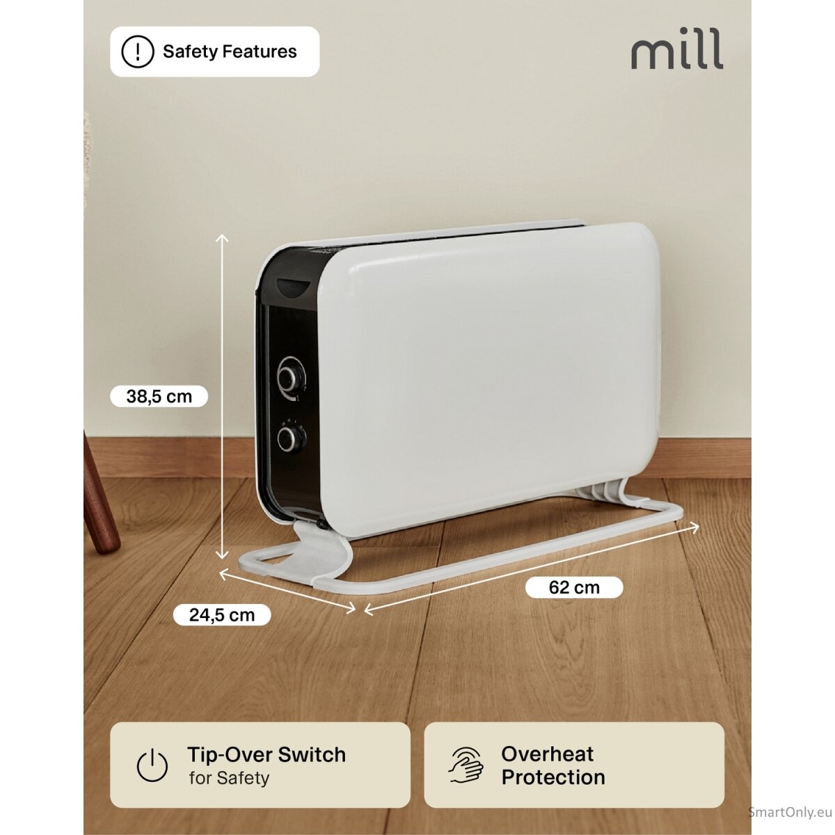 Mill | Heater | CO2200MECMAX | Convection Heater | 2200 W | Number of power levels 3 | Suitable for rooms up to max 30 m² | White 13 Mill | Heater | CO2200MECMAX | Convection Heater | 2200 W | Number of power levels 3 | Suitable for rooms up to max 30 m² | White 13