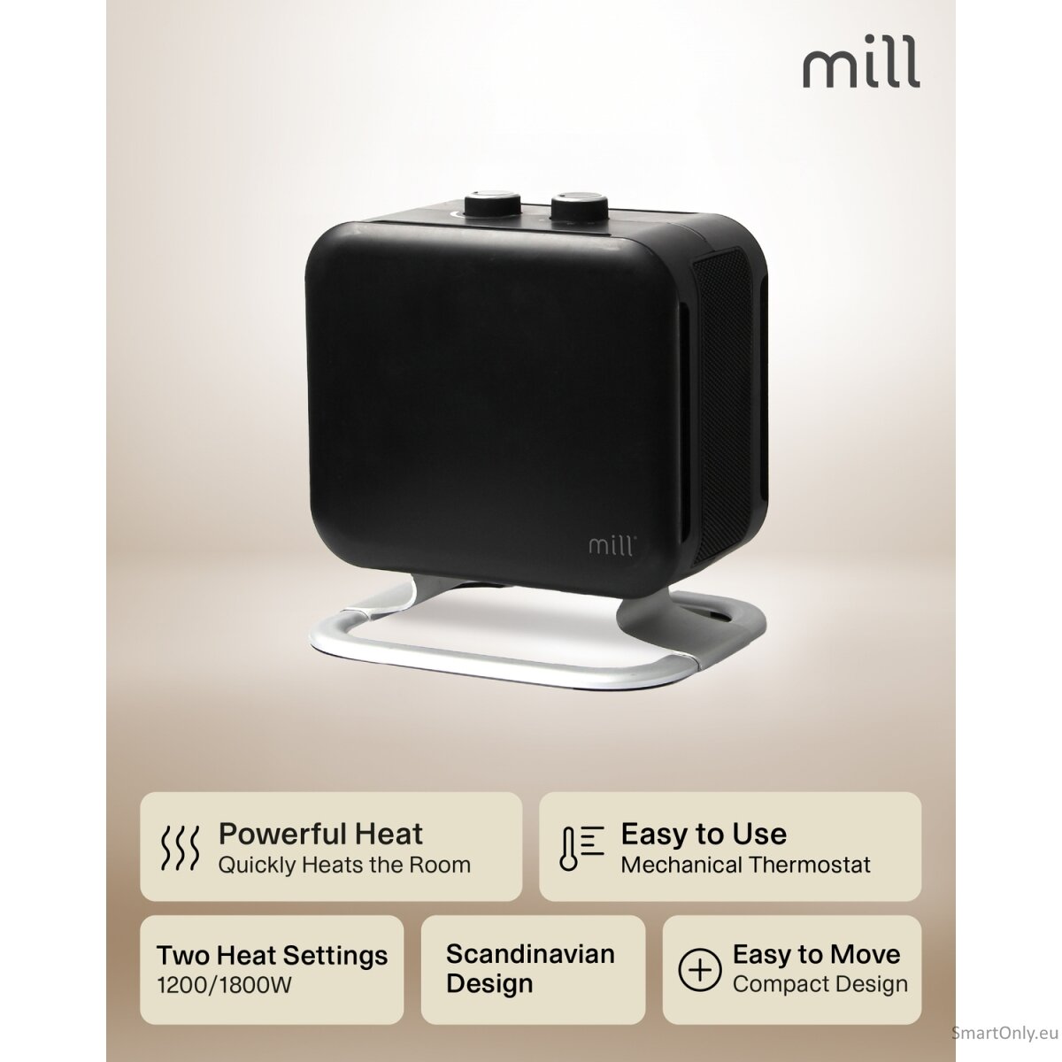 Mill | Heater | CUS1800MECBA | PTC Fan | 1800 W | Suitable for rooms up to 30 m² | Black 11 Mill | Heater | CUS1800MECBA | PTC Fan | 1800 W | Suitable for rooms up to 30 m² | Black 11