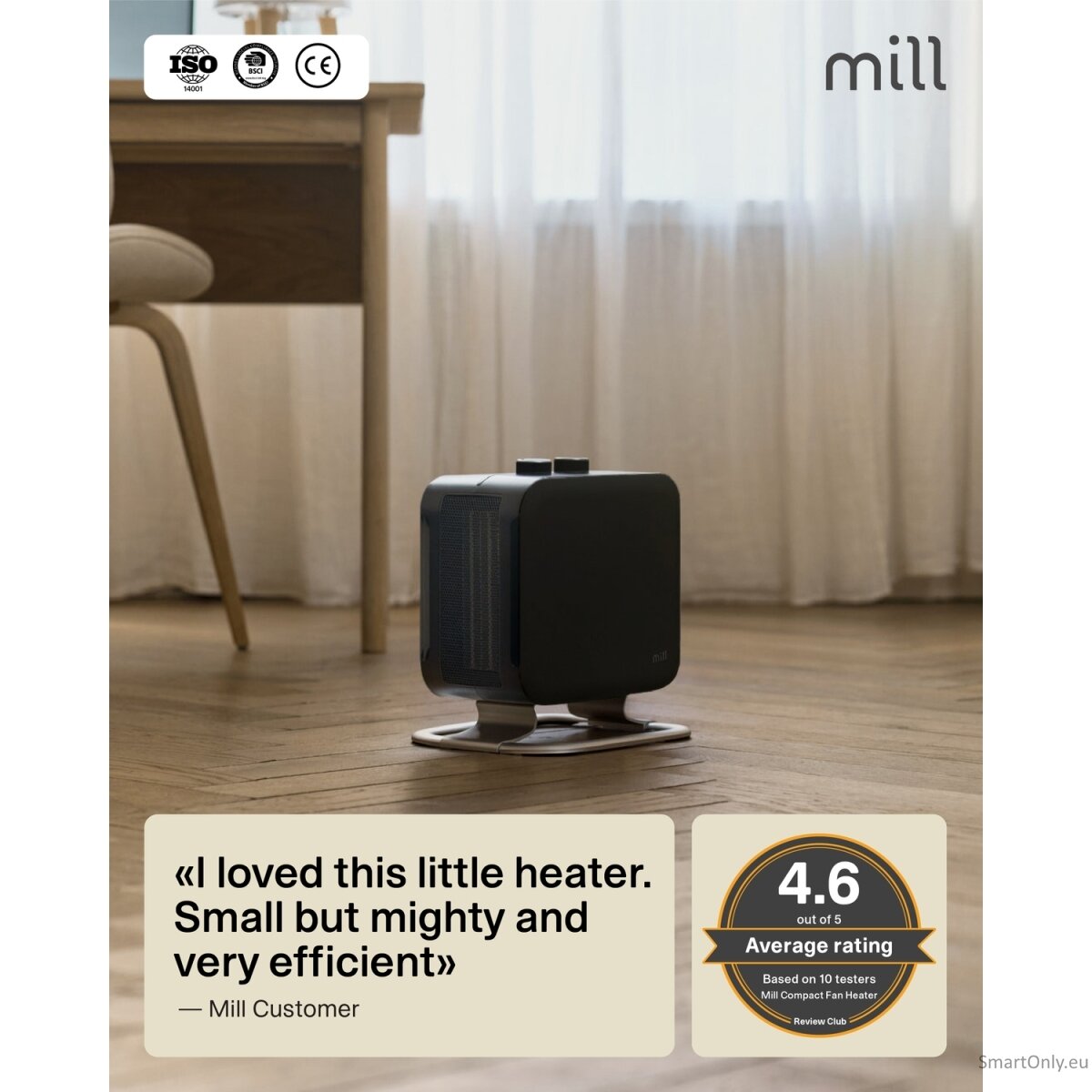 Mill | Heater | CUS1800MECBA | PTC Fan | 1800 W | Suitable for rooms up to 30 m² | Black 13