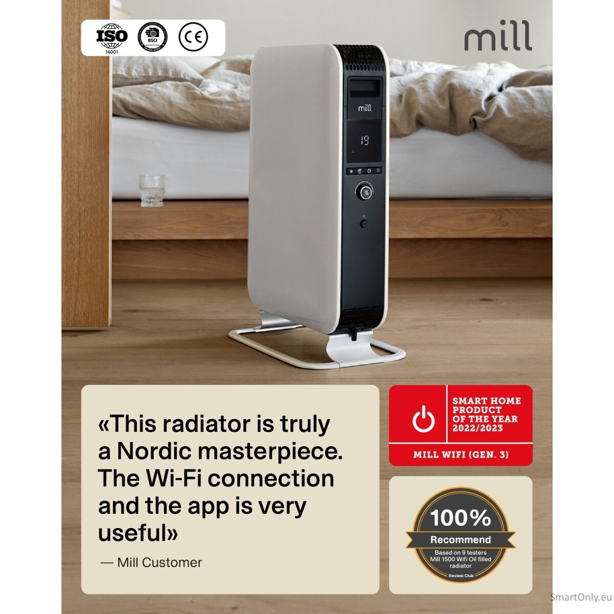 Mill Heater OIL1500WIFI3 GEN3 Oil Filled Radiator 1500 W Number of power levels 3 Suitable for rooms up to 25 m² White/Black 11