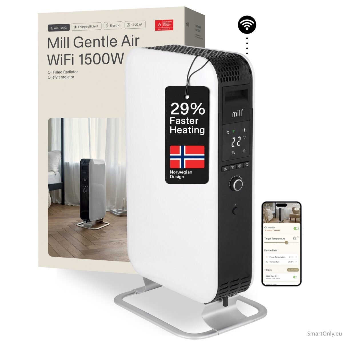 Mill Heater OIL1500WIFI3 GEN3 Oil Filled Radiator 1500 W Number of power levels 3 Suitable for rooms up to 25 m² White/Black 7 Mill Heater OIL1500WIFI3 GEN3 Oil Filled Radiator 1500 W Number of power levels 3 Suitable for rooms up to 25 m² White/Black 7
