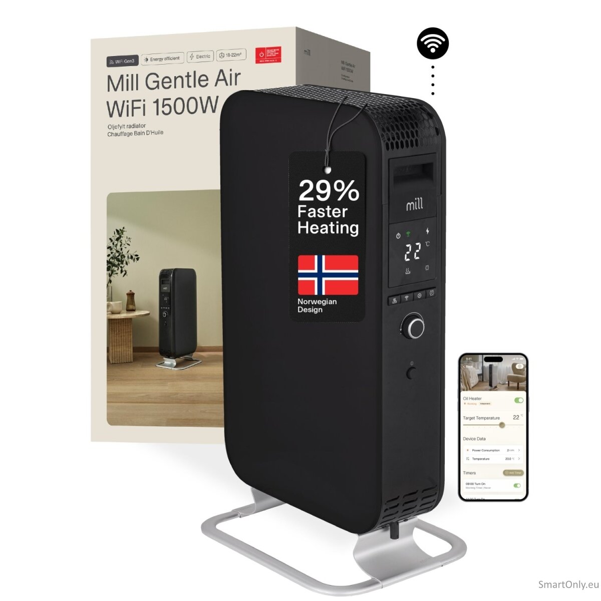 Mill | Heater | OIL1500WIFI3 Gentle Air | Oil Filled Radiator | 1500 W | Suitable for rooms up to 22 m² | Black 5 Mill | Heater | OIL1500WIFI3 Gentle Air | Oil Filled Radiator | 1500 W | Suitable for rooms up to 22 m² | Black 5