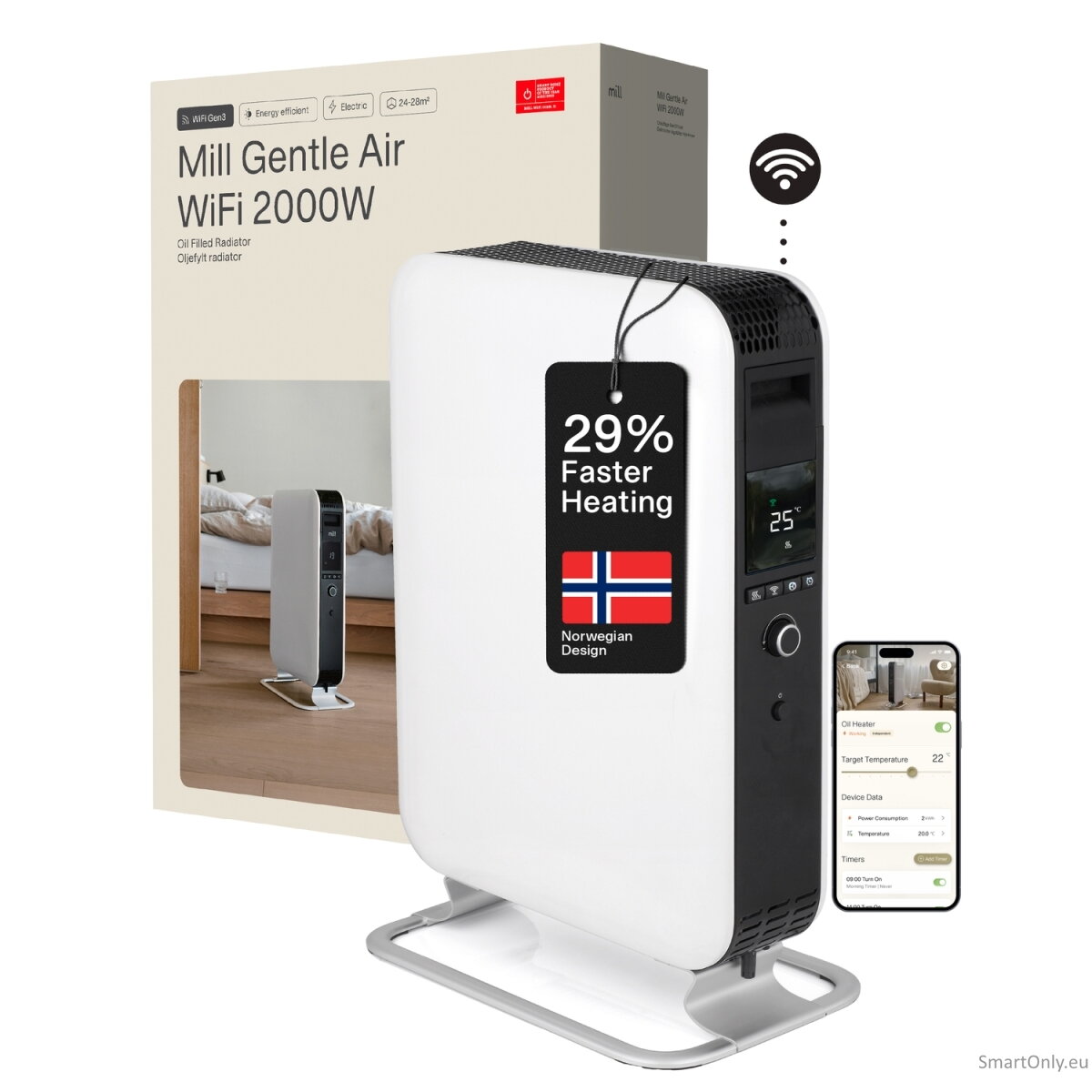 Mill | Heater | OIL2000WIFI3 GEN3 | Oil Filled Radiator | 2000 W | Number of power levels 3 | Suitable for rooms up to 24 m² | White/Black 9 Mill | Heater | OIL2000WIFI3 GEN3 | Oil Filled Radiator | 2000 W | Number of power levels 3 | Suitable for rooms up to 24 m² | White/Black 9