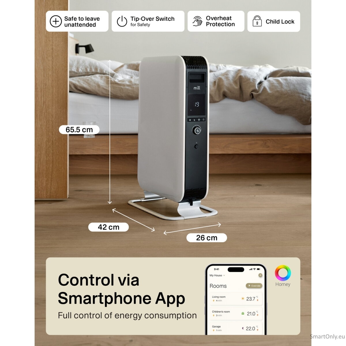 Mill | Heater | OIL2000WIFI3 GEN3 | Oil Filled Radiator | 2000 W | Number of power levels 3 | Suitable for rooms up to 24 m² | White/Black 12 Mill | Heater | OIL2000WIFI3 GEN3 | Oil Filled Radiator | 2000 W | Number of power levels 3 | Suitable for rooms up to 24 m² | White/Black 12