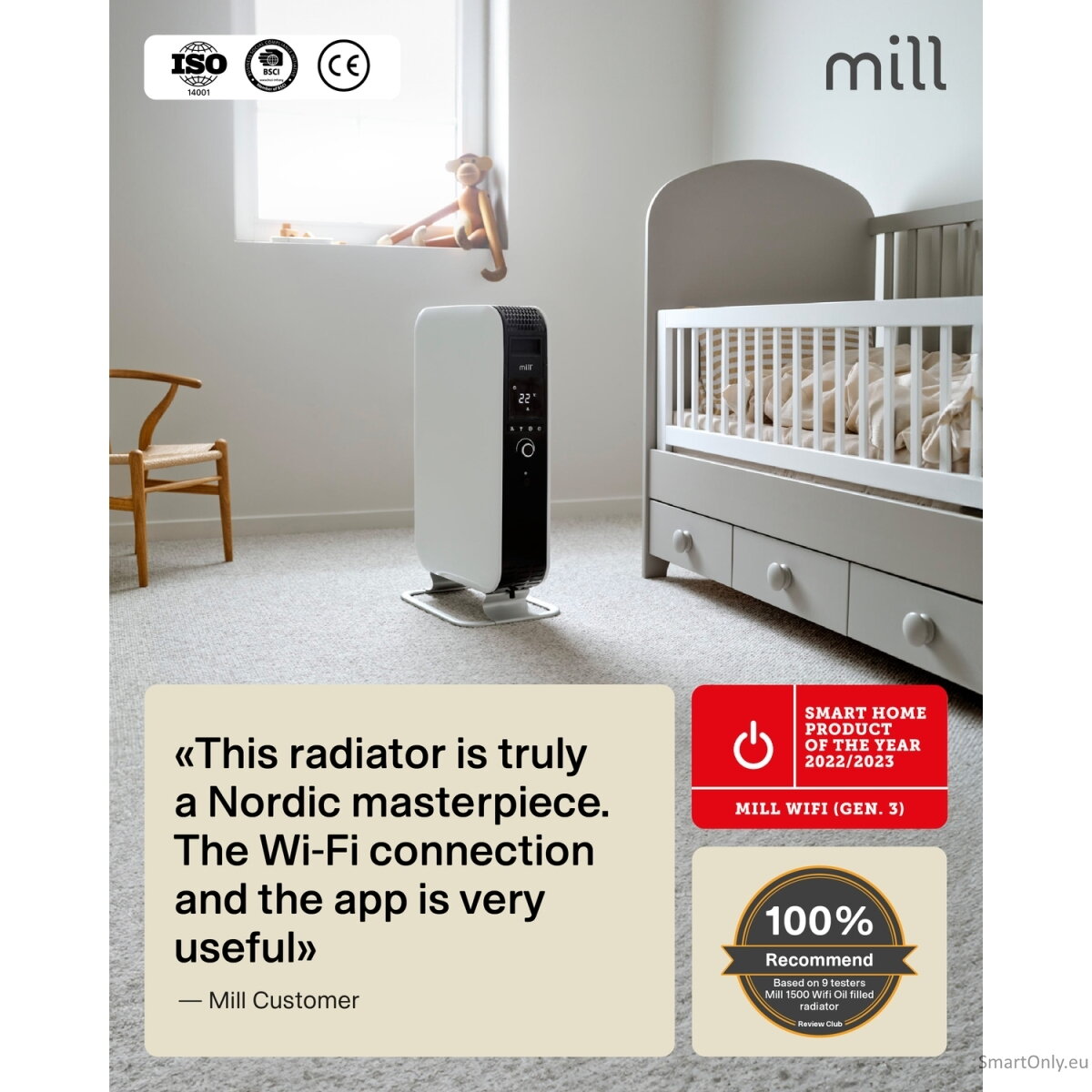Mill | Heater | OIL2000WIFI3 GEN3 | Oil Filled Radiator | 2000 W | Number of power levels 3 | Suitable for rooms up to 24 m² | White/Black 13 Mill | Heater | OIL2000WIFI3 GEN3 | Oil Filled Radiator | 2000 W | Number of power levels 3 | Suitable for rooms up to 24 m² | White/Black 13