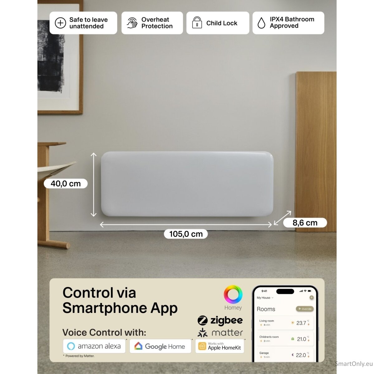 Mill Invisible Smart WiFi Heater | PA1300WIFI4 | Panel Heater | 1300 W | Suitable for rooms up to 15-19 m² | White | IPX4 9