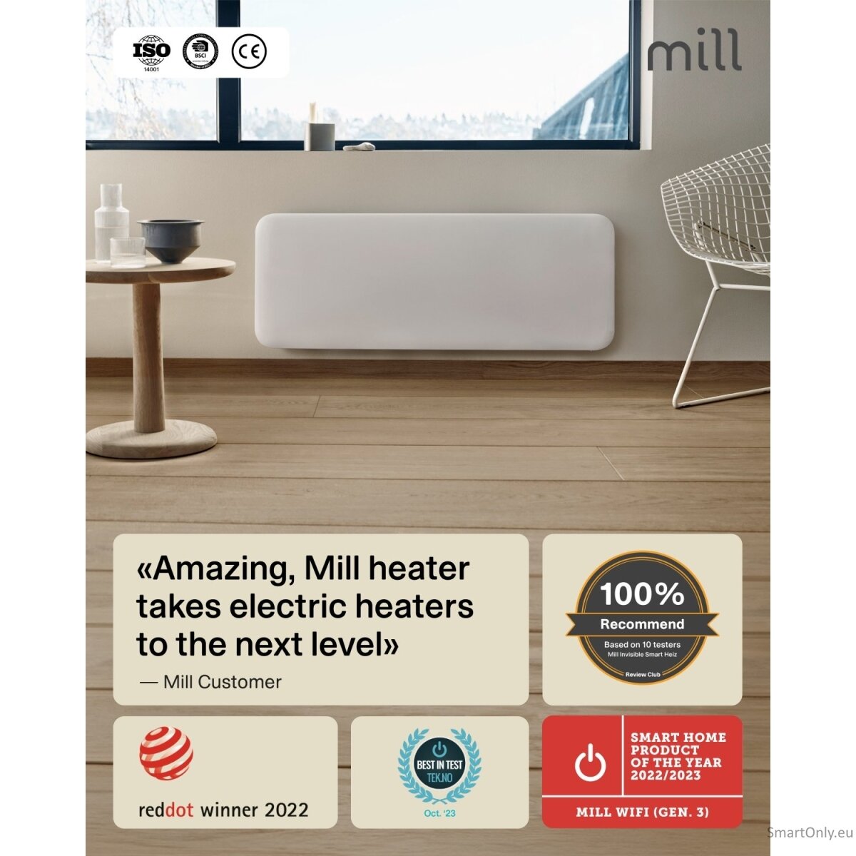 Mill Invisible Smart WiFi Heater | PA1300WIFI4 | Panel Heater | 1300 W | Suitable for rooms up to 15-19 m² | White | IPX4 10 Mill Invisible Smart WiFi Heater | PA1300WIFI4 | Panel Heater | 1300 W | Suitable for rooms up to 15-19 m² | White | IPX4 10