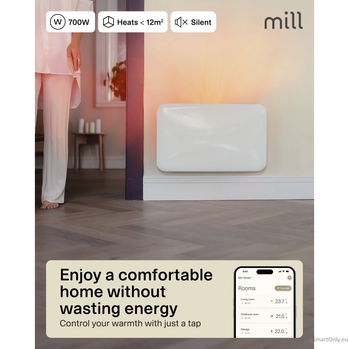 Mill Invisible Smart WiFi Heater | PA700WIFI4 | Panel Heater | 700 W | Suitable for rooms up to 9-12 m² | White | IPX4 6 Mill Invisible Smart WiFi Heater | PA700WIFI4 | Panel Heater | 700 W | Suitable for rooms up to 9-12 m² | White | IPX4 6