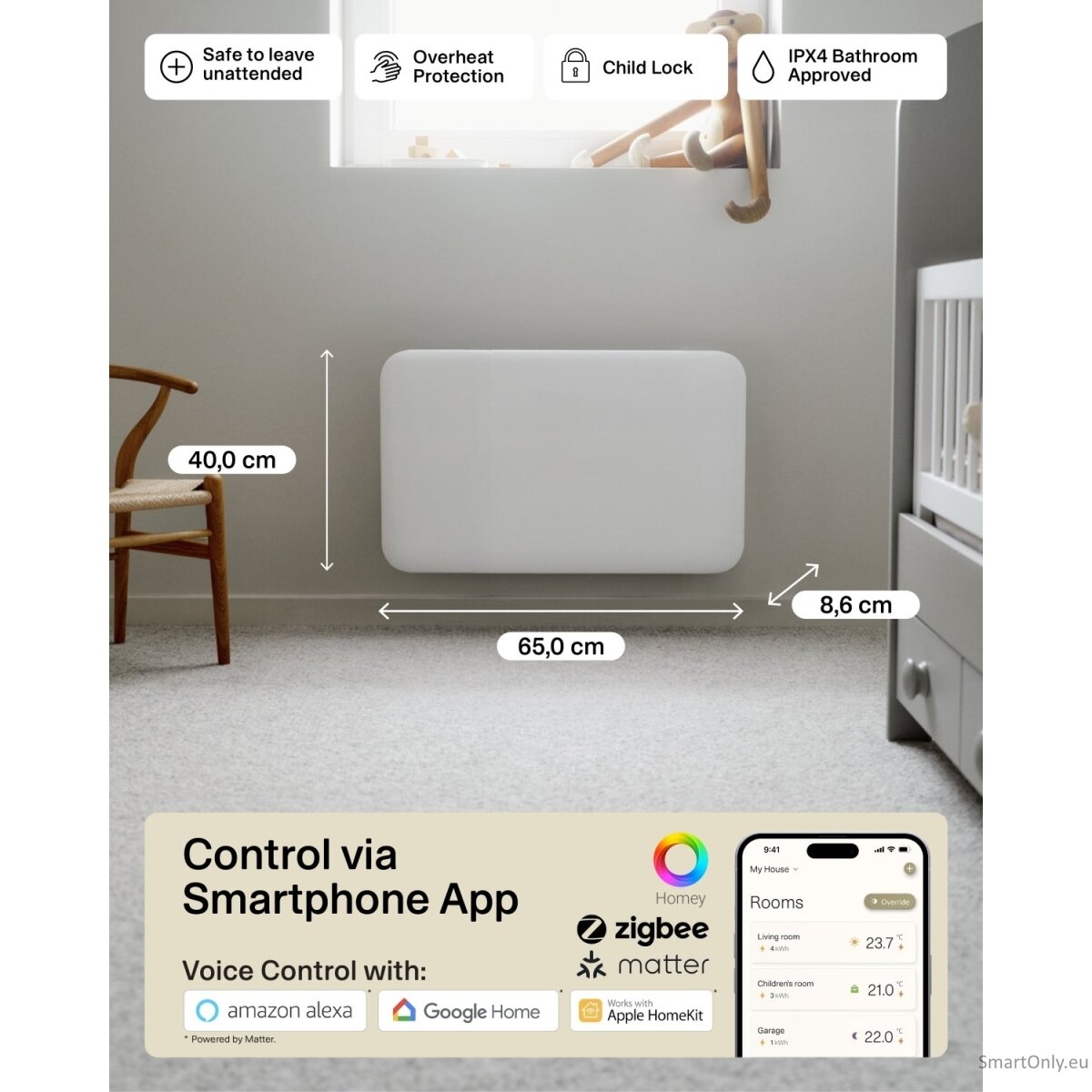Mill Invisible Smart WiFi Heater | PA700WIFI4 | Panel Heater | 700 W | Suitable for rooms up to 9-12 m² | White | IPX4 8