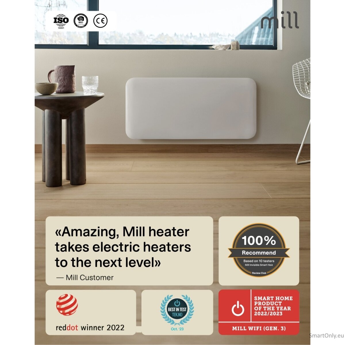 Mill Invisible Smart WiFi Heater | PA700WIFI4 | Panel Heater | 700 W | Suitable for rooms up to 9-12 m² | White | IPX4 9 Mill Invisible Smart WiFi Heater | PA700WIFI4 | Panel Heater | 700 W | Suitable for rooms up to 9-12 m² | White | IPX4 9