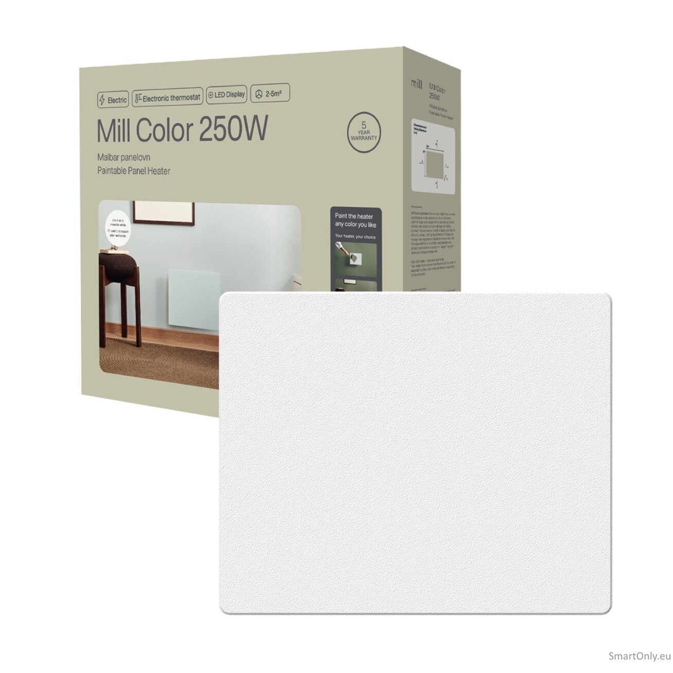 Mill Color Panel Heater | COLOR250 | Panel Heater | 250 W | Suitable for rooms up to 2-5 m² | Matte White | IPX4 Mill Color Panel Heater | COLOR250 | Panel Heater | 250 W | Suitable for rooms up to 2-5 m² | Matte White | IPX4
