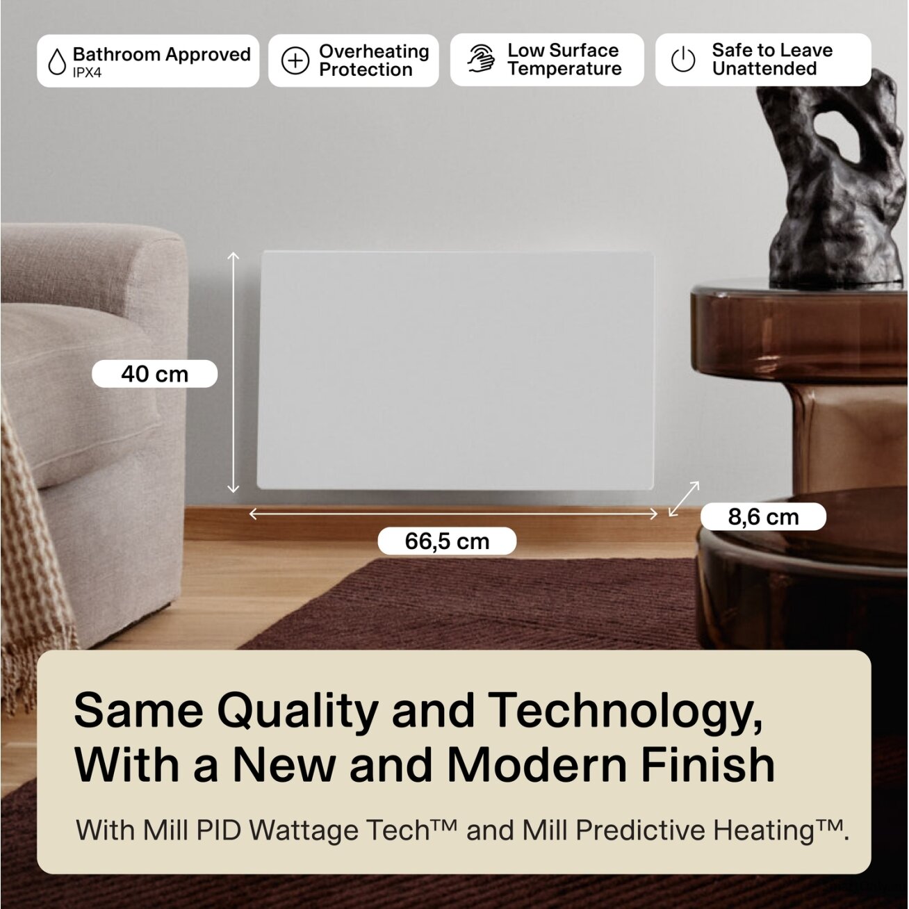 Mill Color Panel Heater, Wifi+App control | COLOR700WIFI4 | Panel Heater | 700 W | Suitable for rooms up to 9-12 m² | Matte White | IPX4 10 Mill Color Panel Heater, Wifi+App control | COLOR700WIFI4 | Panel Heater | 700 W | Suitable for rooms up to 9-12 m² | Matte White | IPX4 10