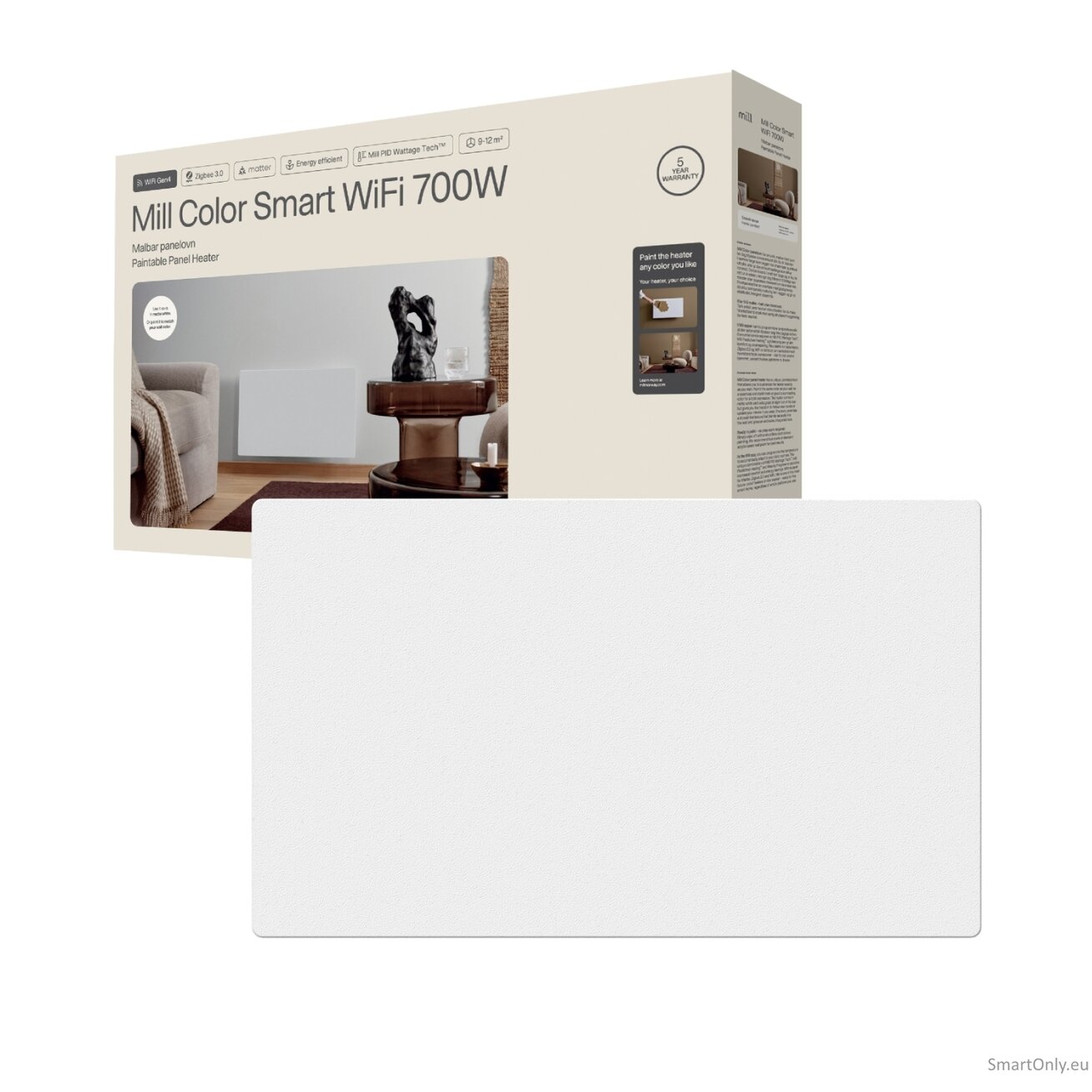 Mill Color Panel Heater, Wifi+App control | COLOR700WIFI4 | Panel Heater | 700 W | Suitable for rooms up to 9-12 m² | Matte White | IPX4