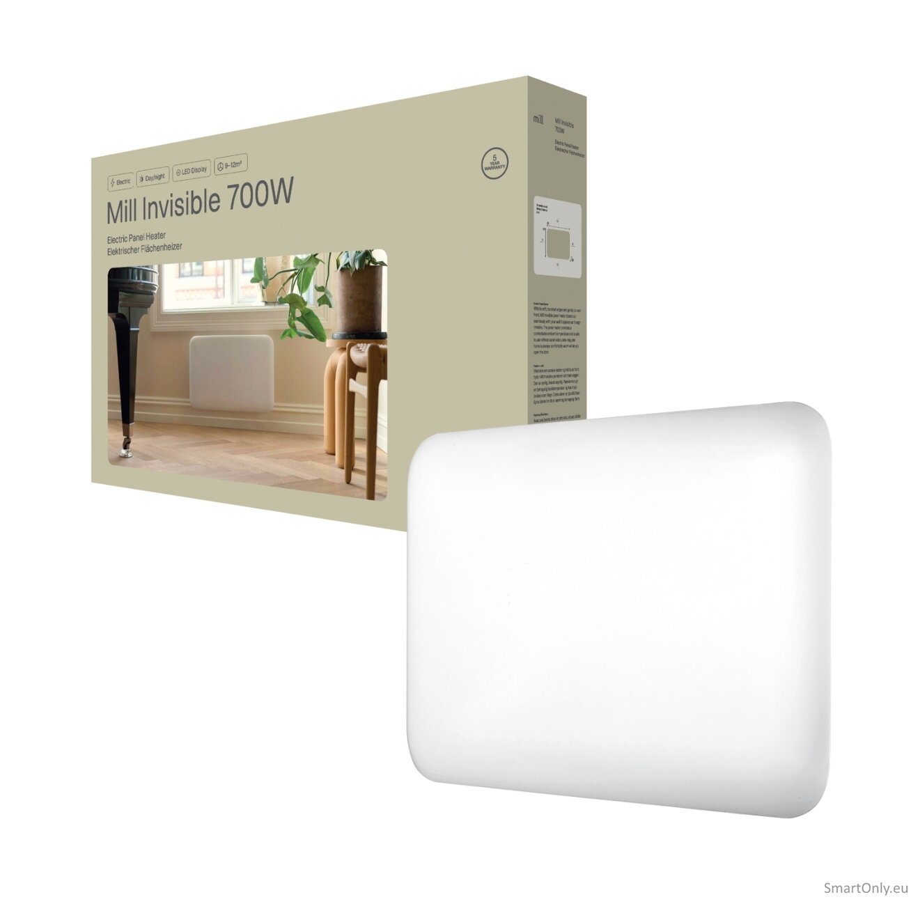 Mill IB700DN | Panel Heater | 700 W | Suitable for rooms up to 9-12 m² | White | Invisible Heater | IPX4 5