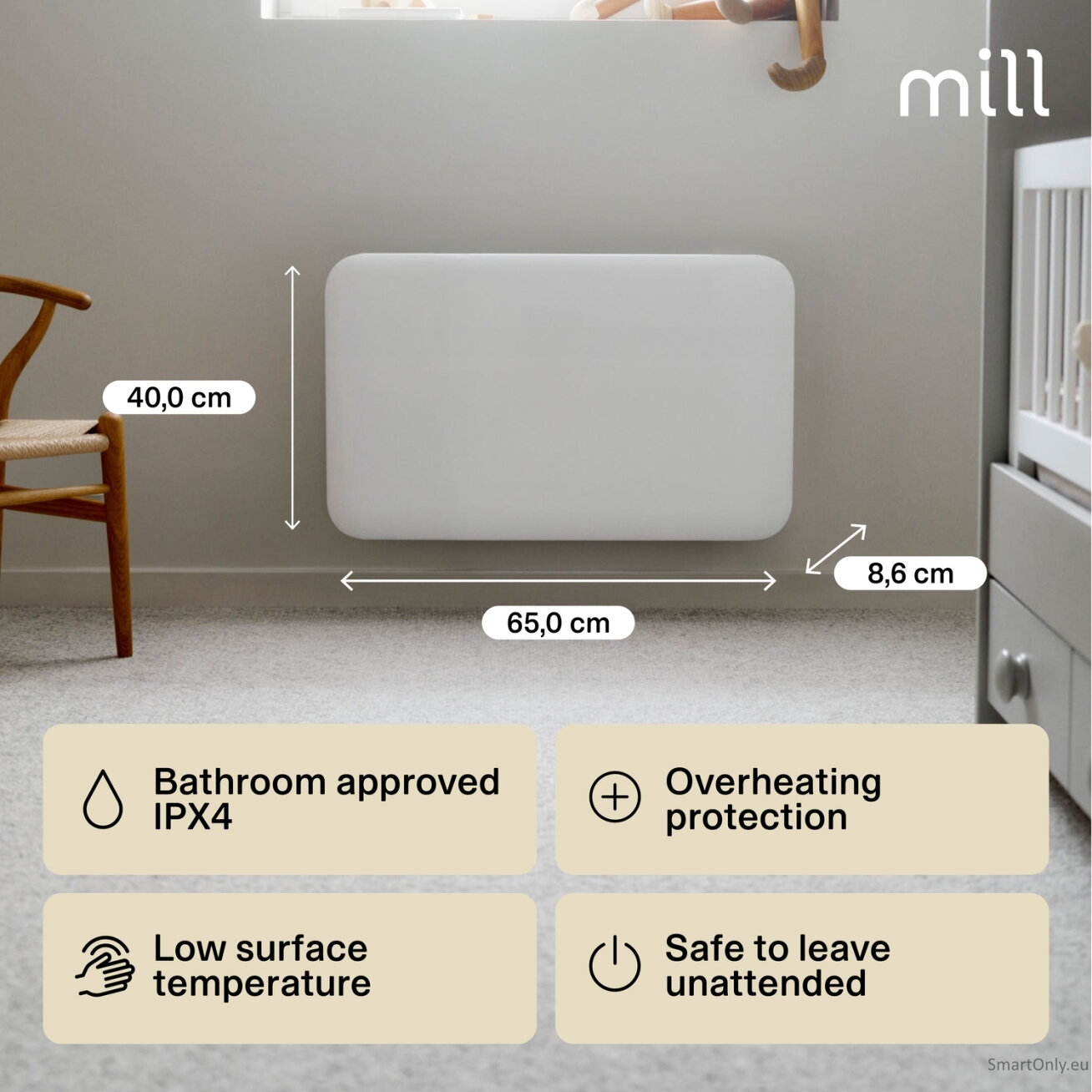 Mill IB700DN | Panel Heater | 700 W | Suitable for rooms up to 9-12 m² | White | Invisible Heater | IPX4 7 Mill IB700DN | Panel Heater | 700 W | Suitable for rooms up to 9-12 m² | White | Invisible Heater | IPX4 7