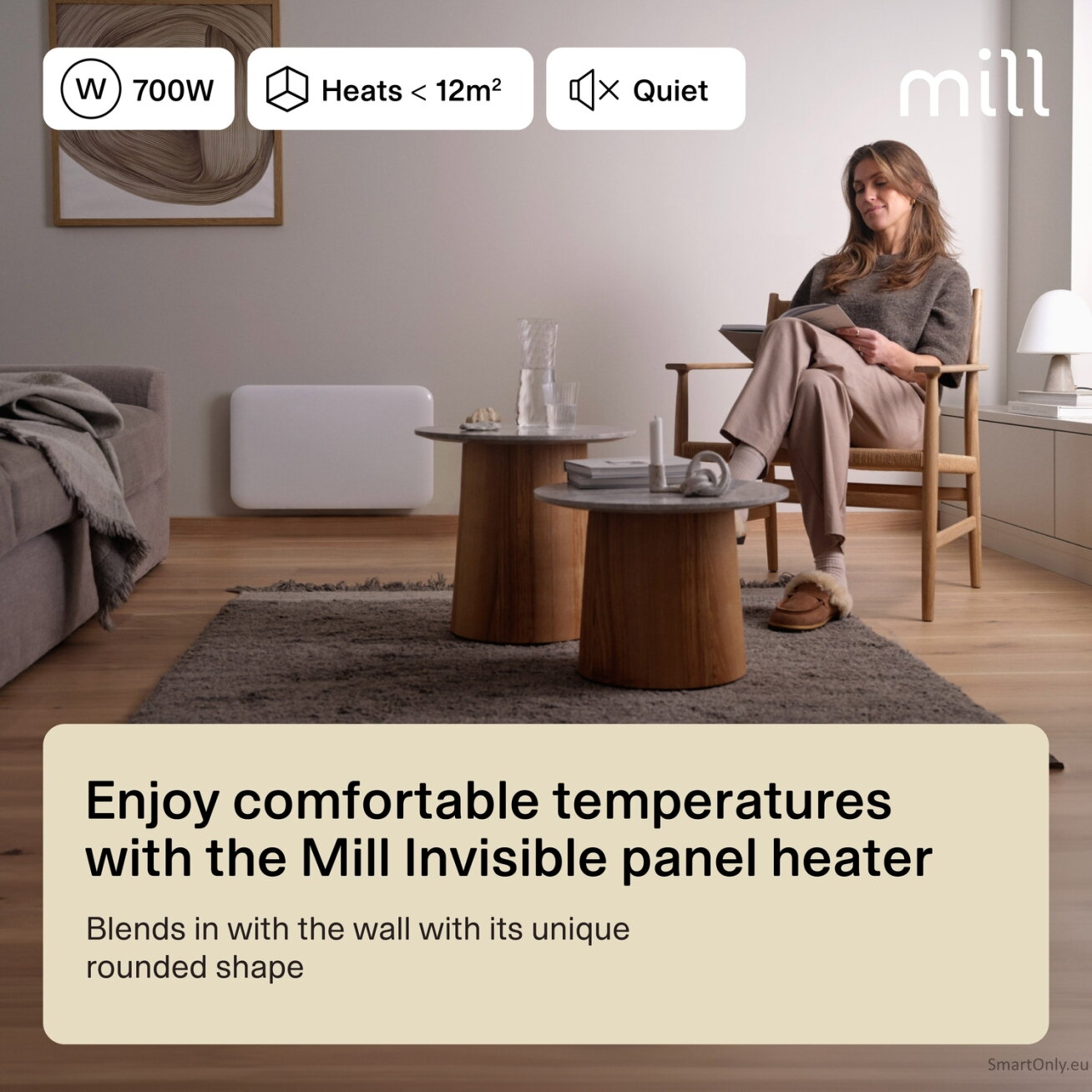 Mill IB700DN | Panel Heater | 700 W | Suitable for rooms up to 9-12 m² | White | Invisible Heater | IPX4 9