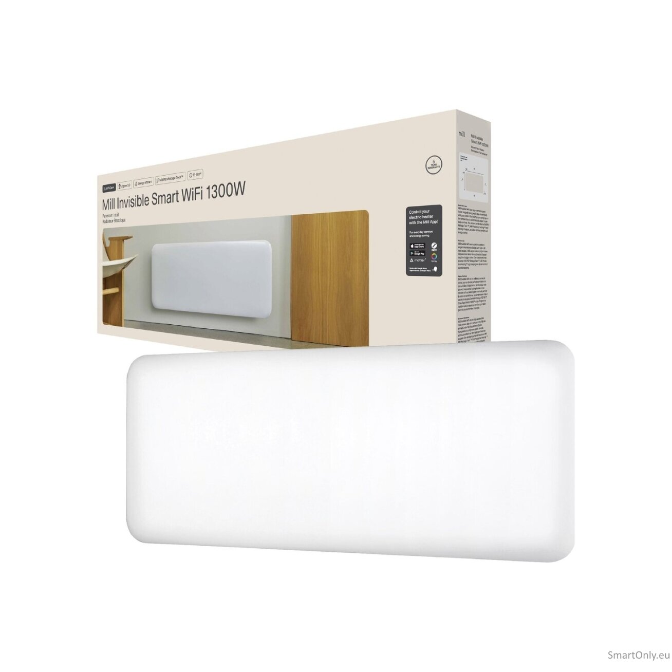Mill Invisible Smart WiFi Heater | PA1300WIFI4 | Panel Heater | 1300 W | Suitable for rooms up to 15-19 m² | White | IPX4 11