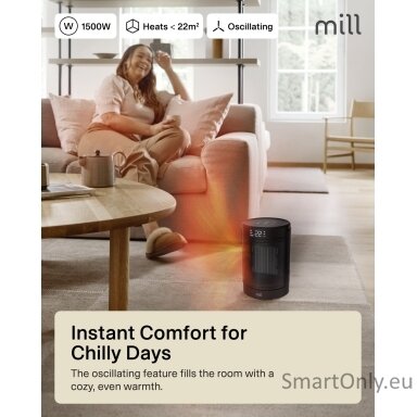 Mill FH1500BLACK | Ceramic fan heater | 1500 W | Suitable for rooms up to 22 m² | Black