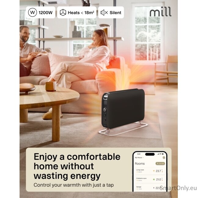 Mill CO1200WIFI3BLACK GEN3 Convection Heater, 1200W, Steel fronts, LED display, Black | Mill | Heater | CO1200WIFI3BLACK GEN3 | Convection Heater | 1200 W | Black 7 Mill CO1200WIFI3BLACK GEN3 Convection Heater, 1200W, Steel fronts, LED display, Black | Mill | Heater | CO1200WIFI3BLACK GEN3 | Convection Heater | 1200 W | Black 7