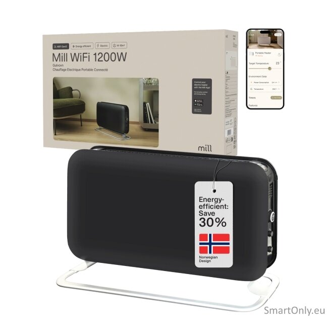 Mill CO1200WIFI3BLACK GEN3 Convection Heater, 1200W, Steel fronts, LED display, Black | Mill | Heater | CO1200WIFI3BLACK GEN3 | Convection Heater | 1200 W | Black 6