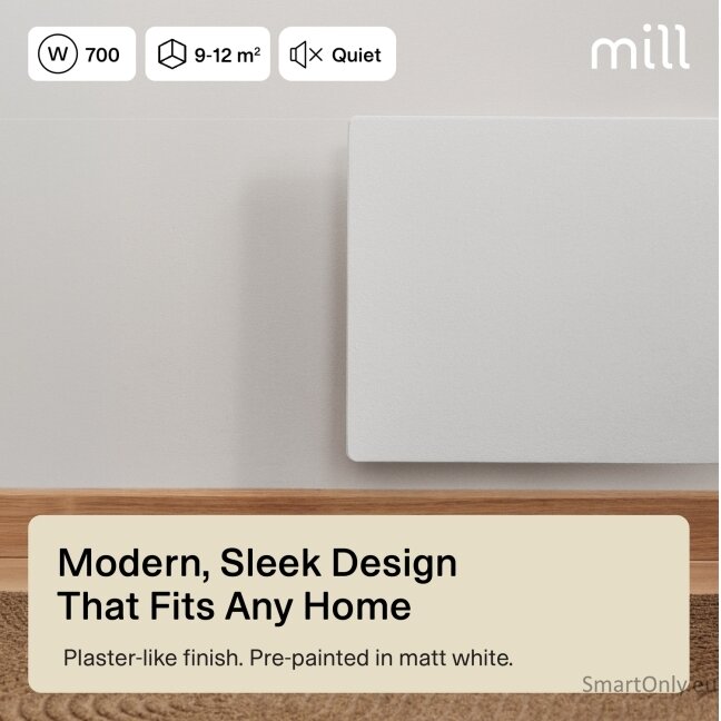 Mill Color Panel Heater | COLOR700DN | Panel Heater | 700 W | Suitable for rooms up to 9-12 m² | Matt White | IPX4 7 Mill Color Panel Heater | COLOR700DN | Panel Heater | 700 W | Suitable for rooms up to 9-12 m² | Matt White | IPX4 7