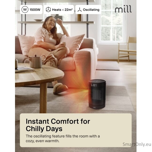 Mill FH1500BLACK | Ceramic fan heater | 1500 W | Suitable for rooms up to 22 m² | Black 1 Mill FH1500BLACK | Ceramic fan heater | 1500 W | Suitable for rooms up to 22 m² | Black 1