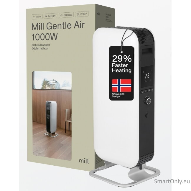 Mill | Heater | AB-H1000DN | Oil Filled Radiator | 1000 W | Number of power levels 3 | Suitable for rooms up to 12-16 m³ | White 15 Mill | Heater | AB-H1000DN | Oil Filled Radiator | 1000 W | Number of power levels 3 | Suitable for rooms up to 12-16 m³ | White 15