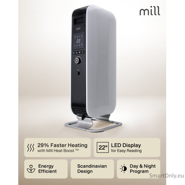 Mill | Heater | AB-H1000DN | Oil Filled Radiator | 1000 W | Number of power levels 3 | Suitable for rooms up to 12-16 m³ | White 17 Mill | Heater | AB-H1000DN | Oil Filled Radiator | 1000 W | Number of power levels 3 | Suitable for rooms up to 12-16 m³ | White 17