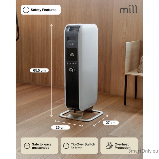 Mill | Heater | AB-H1000DN | Oil Filled Radiator | 1000 W | Number of power levels 3 | Suitable for rooms up to 12-16 m³ | White 18 Mill | Heater | AB-H1000DN | Oil Filled Radiator | 1000 W | Number of power levels 3 | Suitable for rooms up to 12-16 m³ | White 18