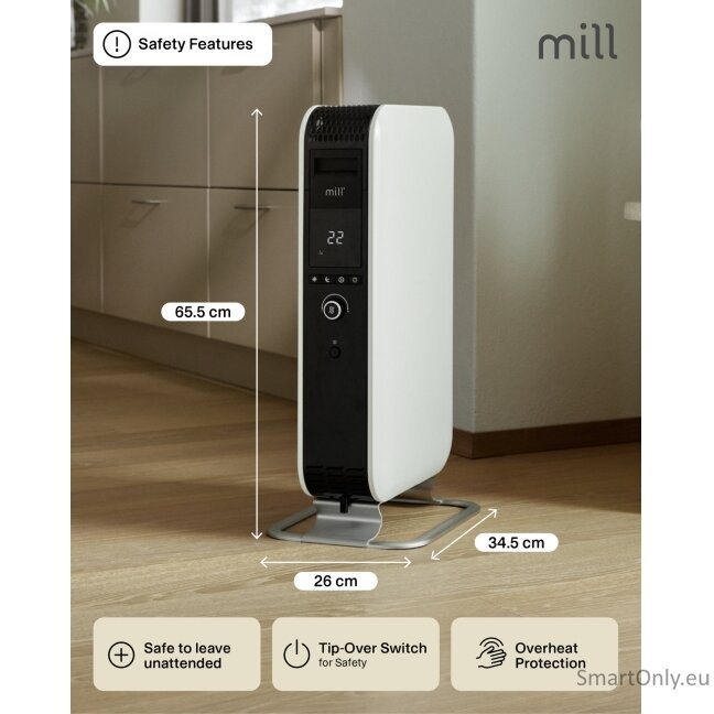 Mill | Heater | AB-H1500DN | Oil Filled Radiator | 1500 W | Number of power levels 3 | Suitable for rooms up to 16-24 m² | White 12 Mill | Heater | AB-H1500DN | Oil Filled Radiator | 1500 W | Number of power levels 3 | Suitable for rooms up to 16-24 m² | White 12