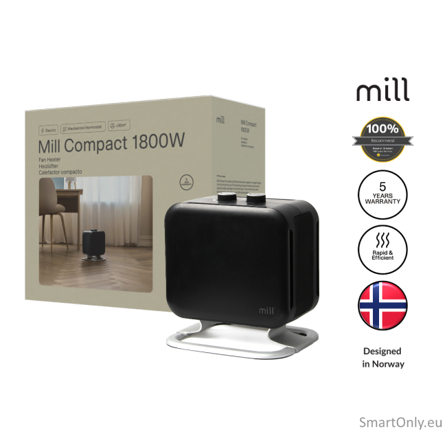 Mill | Heater | CUS1800MECBA | PTC Fan | 1800 W | Suitable for rooms up to 30 m² | Black 9