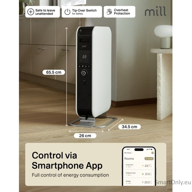 Mill Heater OIL1500WIFI3 GEN3 Oil Filled Radiator 1500 W Number of power levels 3 Suitable for rooms up to 25 m² White/Black 10