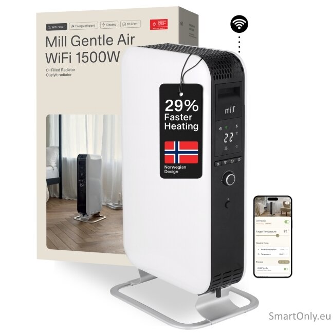 Mill Heater OIL1500WIFI3 GEN3 Oil Filled Radiator 1500 W Number of power levels 3 Suitable for rooms up to 25 m² White/Black 7