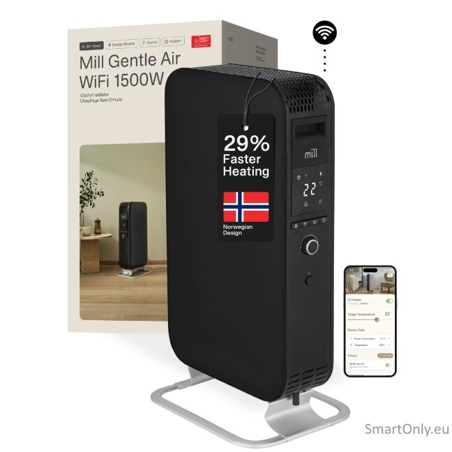 Mill | Heater | OIL1500WIFI3 Gentle Air | Oil Filled Radiator | 1500 W | Suitable for rooms up to 22 m² | Black 5 Mill | Heater | OIL1500WIFI3 Gentle Air | Oil Filled Radiator | 1500 W | Suitable for rooms up to 22 m² | Black 5