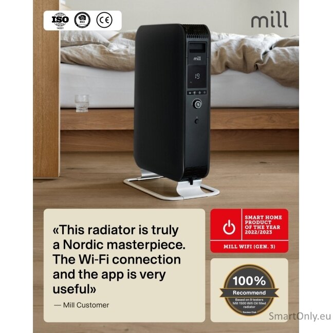 Mill | Heater | OIL1500WIFI3 Gentle Air | Oil Filled Radiator | 1500 W | Suitable for rooms up to 22 m² | Black 8