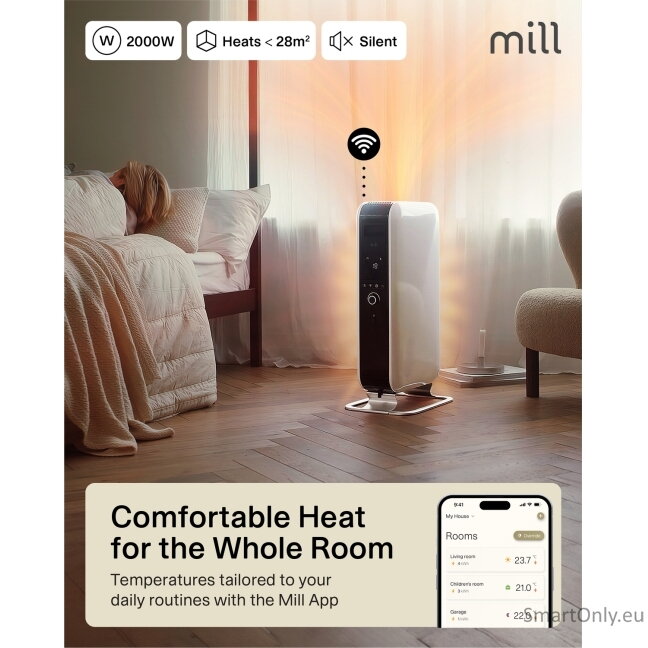 Mill | Heater | OIL2000WIFI3 GEN3 | Oil Filled Radiator | 2000 W | Number of power levels 3 | Suitable for rooms up to 24 m² | White/Black 10 Mill | Heater | OIL2000WIFI3 GEN3 | Oil Filled Radiator | 2000 W | Number of power levels 3 | Suitable for rooms up to 24 m² | White/Black 10