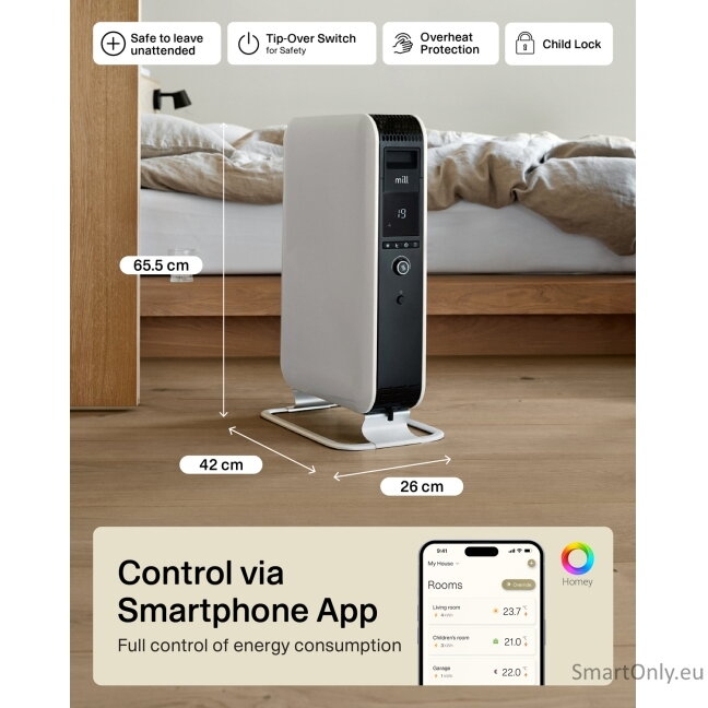 Mill | Heater | OIL2000WIFI3 GEN3 | Oil Filled Radiator | 2000 W | Number of power levels 3 | Suitable for rooms up to 24 m² | White/Black 12 Mill | Heater | OIL2000WIFI3 GEN3 | Oil Filled Radiator | 2000 W | Number of power levels 3 | Suitable for rooms up to 24 m² | White/Black 12