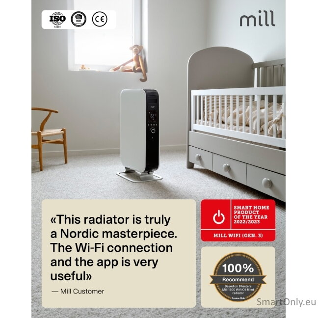 Mill | Heater | OIL2000WIFI3 GEN3 | Oil Filled Radiator | 2000 W | Number of power levels 3 | Suitable for rooms up to 24 m² | White/Black 13 Mill | Heater | OIL2000WIFI3 GEN3 | Oil Filled Radiator | 2000 W | Number of power levels 3 | Suitable for rooms up to 24 m² | White/Black 13